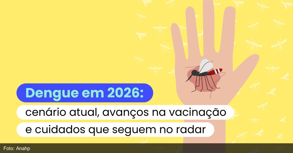 Arte informativa sobre cenario da dengue no Brasil em 2026