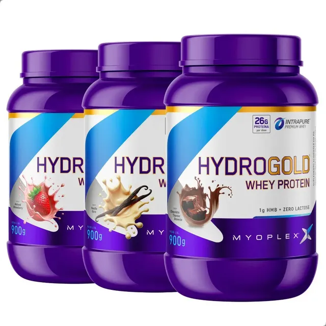Kit 3 Whey Protein Hydro Gold Iso e HMB 900g Myoplex